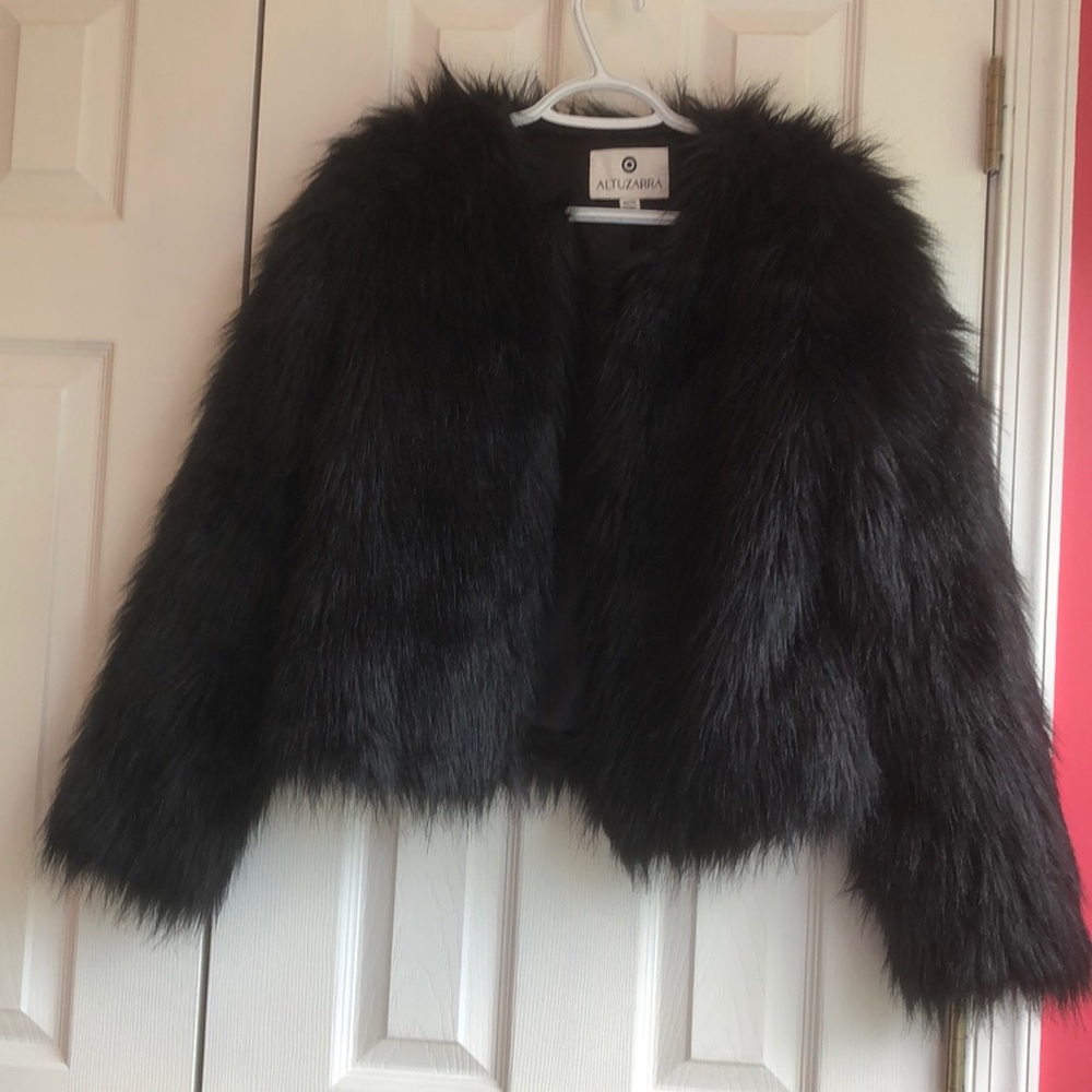 Black faux fur coat